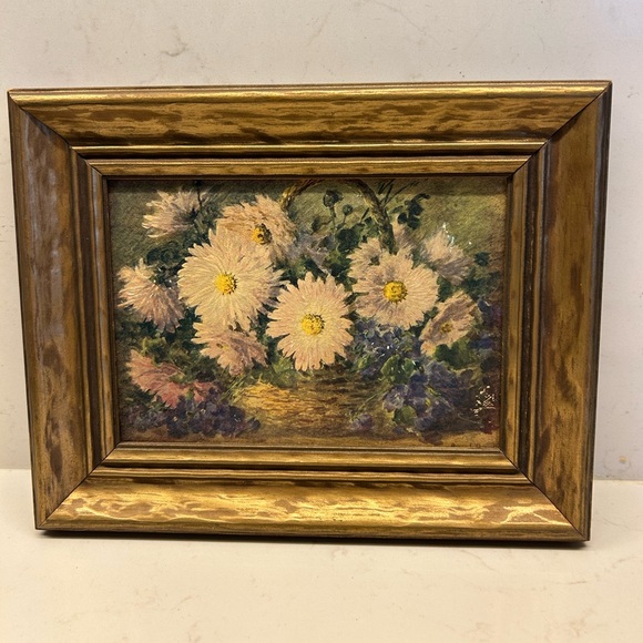 vintage art print Other - Vintage Framed Floral Still Life Print with Gold textured Wooden Frame